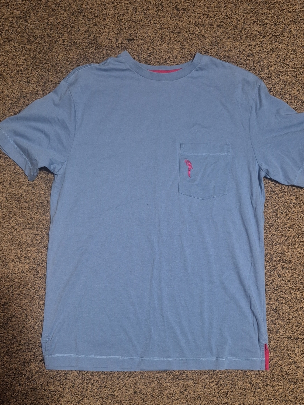 Caribbean Light Blue Short Sleeve Pocket Tee with Pink Accent